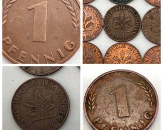 (39) 1 Pfennig Coins 1948-1950 D F G & J
1950-J 1 Pfennig
1950-G 1 Pfennig
1950-F 1 Pfennig
1950-D 1 Pfennig (29)
1949-D 1 Pfennig
1948-J 1 Pfennig
1948-G 1 Pfennig (4)
1948-F 1 Pfennig