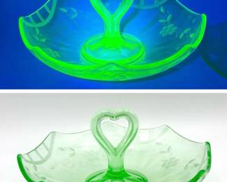 Vintage Uranium Glass Tidbit Tray