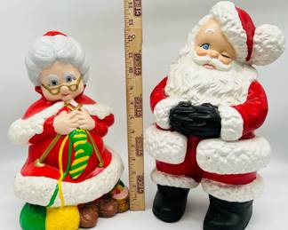 Vintage Atlantic Mold Santa & Mrs Claus Large Hand Painted Christmas Statues