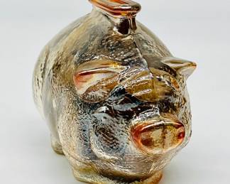 Amber Iridescent Glass Piggy Bank Full of Wheat Pennies