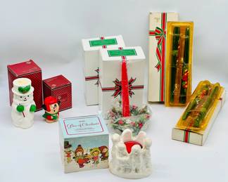 (9) Vintage Avon Christmas Scented Candles, Candlesticks, & Candle Holders