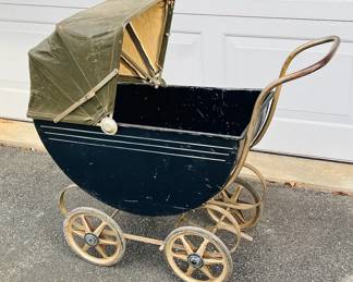 Antique Pram Metal Baby Buggy Carriage with Hood