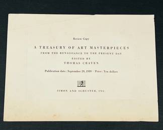 First Printing Review Copy "A Treasury Of Art Masterpieces" 1939