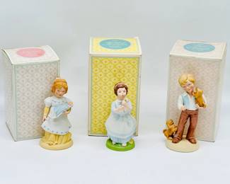 (3) Avon Handpainted Porcelain Figurines
A Mother's Love 1981, Best Friends 1981, and Wishful Thoughts girl blowing on a dandelion 1982. No chips or cracks found.