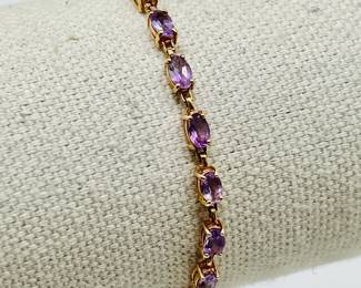 7” 10 Karat Gold Amethyst Bracelet