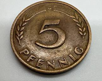 (3) 5 Pfennig Coins 1949-G, 1949-D & 1950-D
1949 G 5 Pfennig 
1950 D 5 Pfennig 
1949 D 5 Pfennig 
