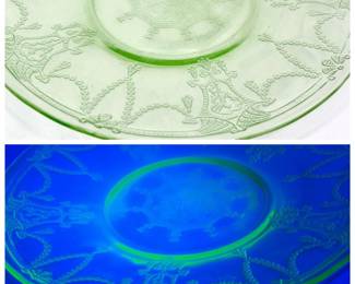 Vintage Uranium Glass Ornate 6" Plate