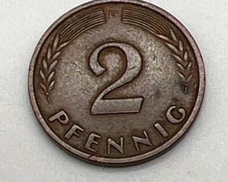 (3) 2 Pfennig Coins 1950 D & 1950 G
1950-D 2 Pfennig Bronze
1950-G (2) 2 Pfennig 
