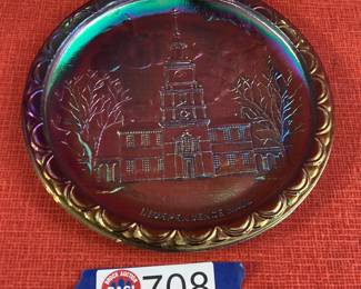 carnival glass plate - Independance Hall 