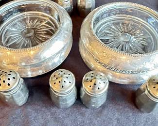 Sterling and Glass Ashtrays / Sterling Shakers