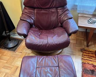 J.E. Ekornes Stressless Adjustable Burgundy Leather Lounger & Ottoman
