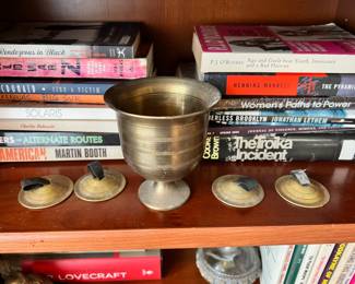 2 Pairs of Brass Fingercymbals, Embossed Brass Mortar