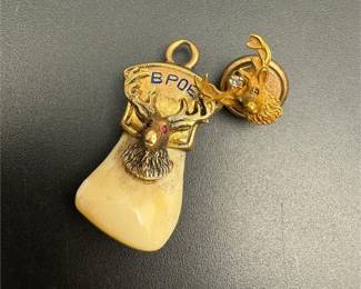 14k Elk Tooth Watch Fob/pendant and small pin