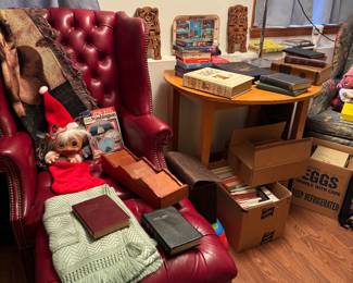 Red Leather Chair and ottoman 