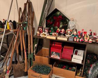 Garden tools
Shovels, pitch forks, post hole digger, etc,
Christmas decor some Vintage 