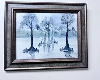 cypress swamp painting in frame 12"x15.5"