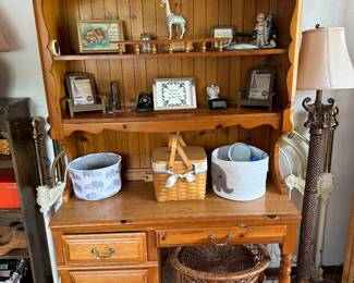 Solid Wood Desk w/Book Case, Accessories, Elephant Floor Lamp