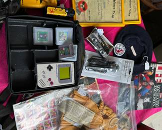 Vintage Cameras, Gameboy with game cartridges, French Beret, 