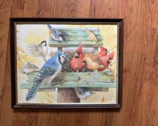 Vintage Marjolein Bastin “Blue Skies” Framed Wall Hanging