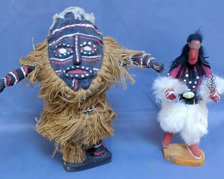 T.G. Benally Antelope Wood Kachina Doll, 11" And Makishi Painted Wood Doll, 13.5" Tall