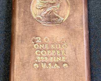 2011 US 1 Kilo Copper Art Bar With Walking Liberty Motif