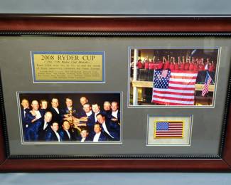 Framed Matted Under Glass 2008 Ryder Cup USA Team Collage With COA, 19" x 30", Frame Has Some Separation
