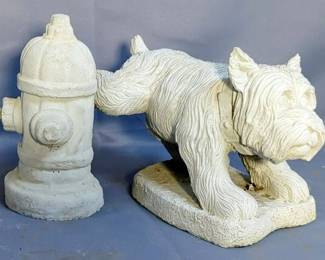 Concrete Yorkie Statue 6.5" And Concrete Fire Hydrant 7"