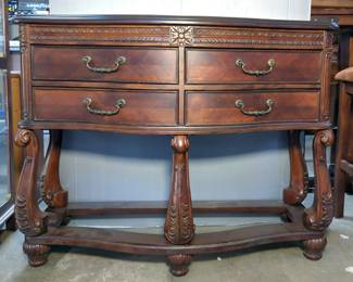 Bow Front Wood Console With 4 Drawers, 38.5" x 49" x 20", Has Wear