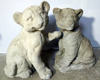 Concrete Lion Statue 17" And Concrete Tiger Statue 17"