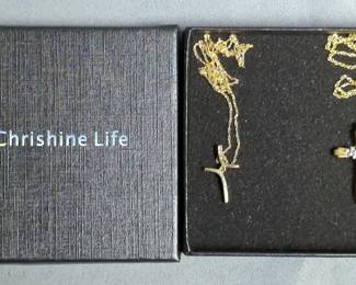 Gold Toned Cross Pendants With 18" Chains, Qty 2, One Chain Is Marked 10K