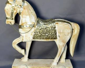 Wooden Horse Statue 20" X 17" X 5.5"