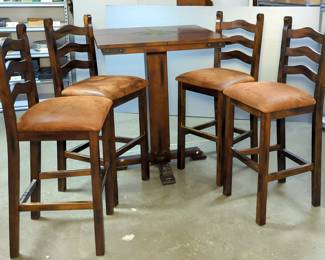 Bar Height Table With Slate Accent, 43" x 36.25" x 36.25" With 4 Stools With Upholstered Seats