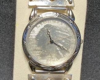 Focus Men's Turquoise And Sterling 1910 Indian Head Liberty Wrist Watch