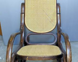 Curved Wood Rocking Chair With Cane Back And Seat