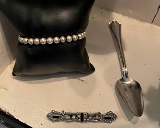 STERLING BEADED BRACELET AND BROOCH