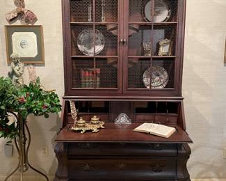 LARGE SECRETARY WITH BRASS HARDWARE