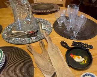 Branded wooden spatulas, Heavy crystal pitcher 