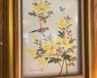 Signed Asian Bird Framed Picture 