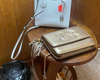 Michael Kors and CC Purse, Lamp Magazine Side Table