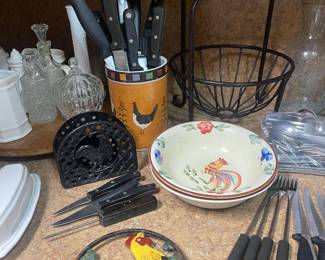 Variety of Good Name Brand Knives, Metal Fruit Basket