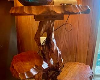 Live Edge 3 Tier Table, Mid Century Glass