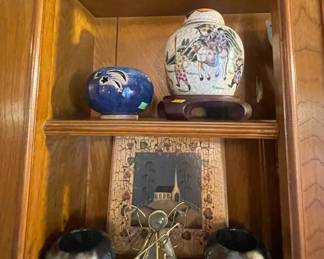 Vintage Ginger Jar, Glass Angel, Signed Pottery 