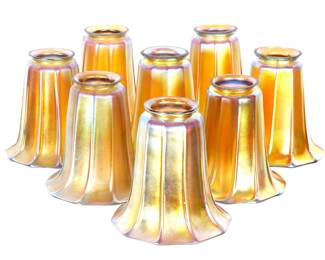 Lot 107: Set of Eight Steuben Signed Gold Aurene Shades