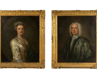 Lot 124: Pair 18th C. Portraits of Man and Woman