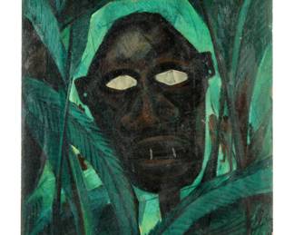Lot 298: Oscar Thalinger African Mask in Jungle Painting