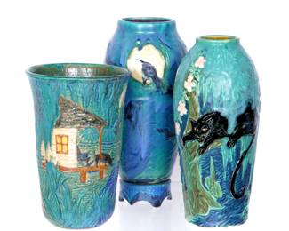Lot 330: Three Martin Cushman Florida Faience Pottery Vases