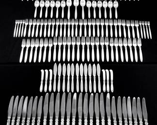 Lot 1: 132 pc Georg Jensen Cactus Sterling Flatware