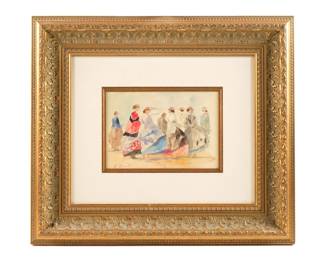 Lot 180: Attr. Eugene Boudin Watercolor Painting of Women