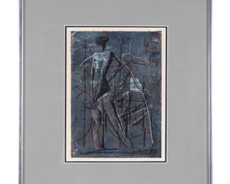 Lot 216: Sanko Inoue Abstract Mixed Media Gouache Painting