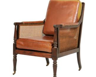Lot 104: English Regency Caned Brown Leather Armchair